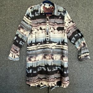 Mystree Abstract Print Tunic Dress, Long Sleeves L